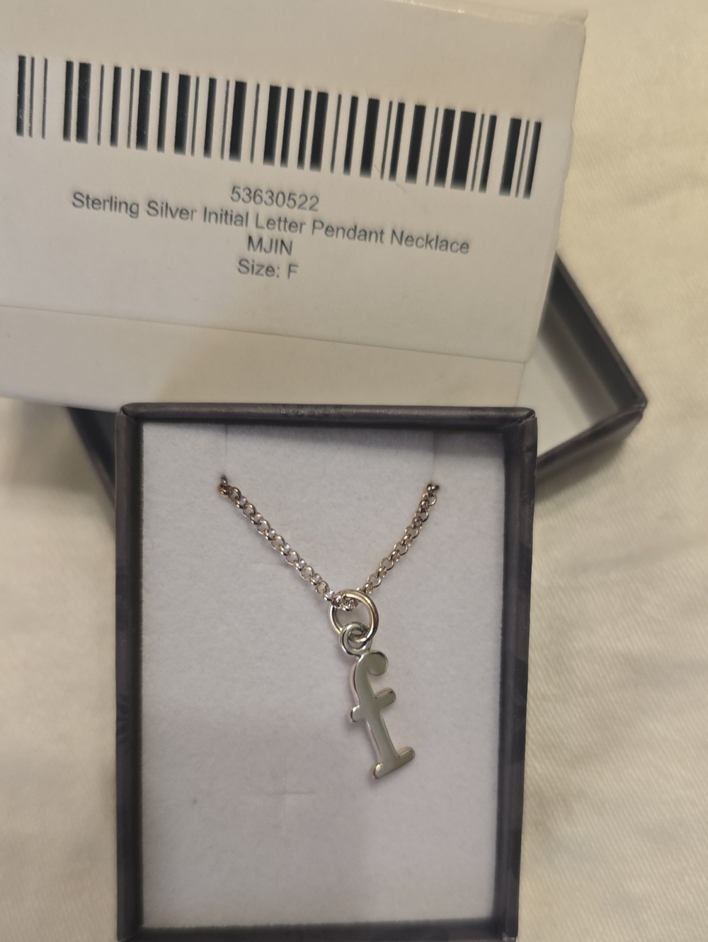 Sterling Silver 'f' Initial Pendant Necklace - Silver NIB